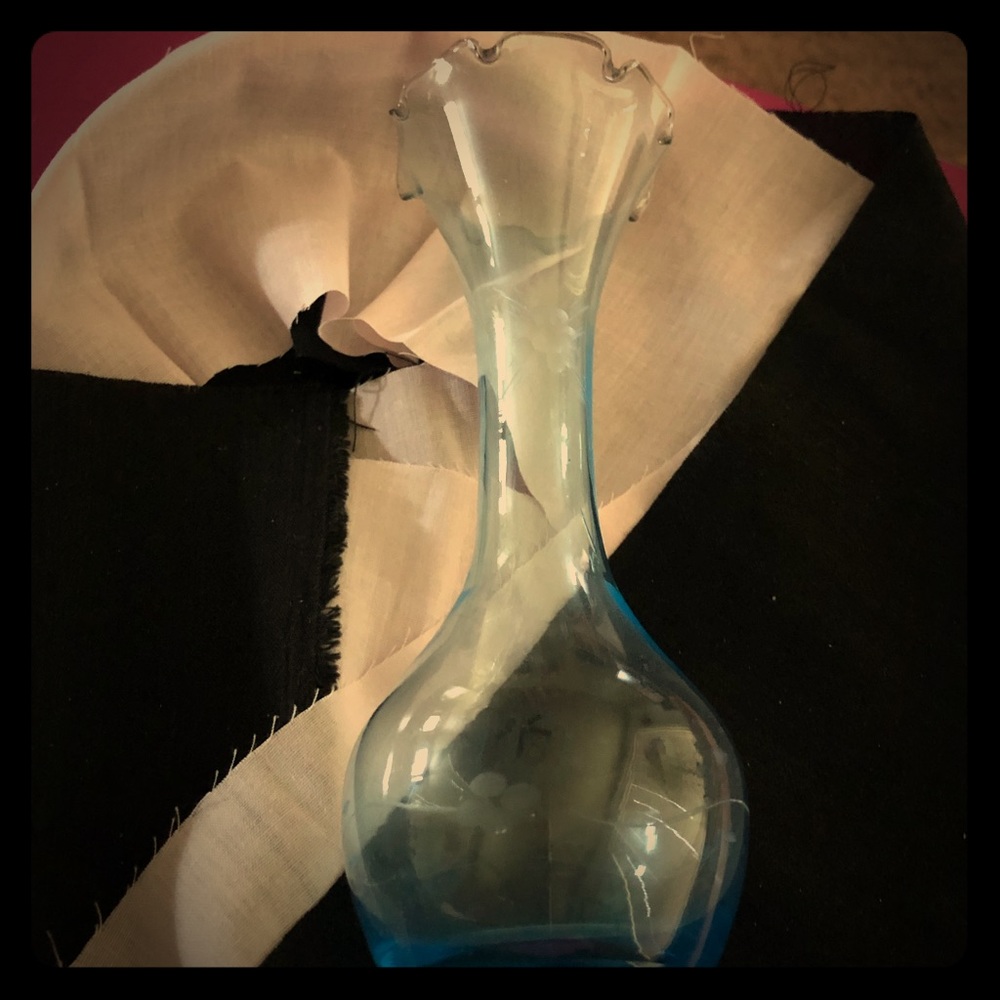 NWOT - Beautiful Blue Etched Glass Vase